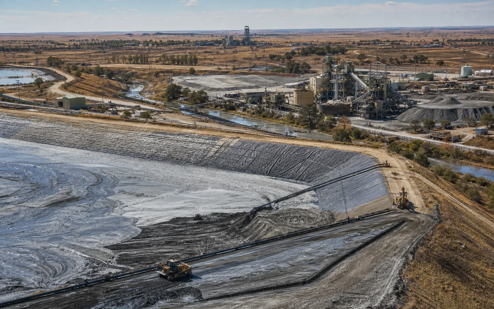 Gold tailings recovery operation with tailings reclamation, processing infrastructure, and rehabilitation activity